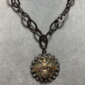 Elegant gunmetal chain and Gold Bee Pendant Necklace!